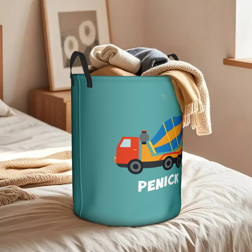Personalised Work Vehicles Construction Trucks High Capacity Storage Basket with Name for Boys Girls Truck Lover - auphotoblanket