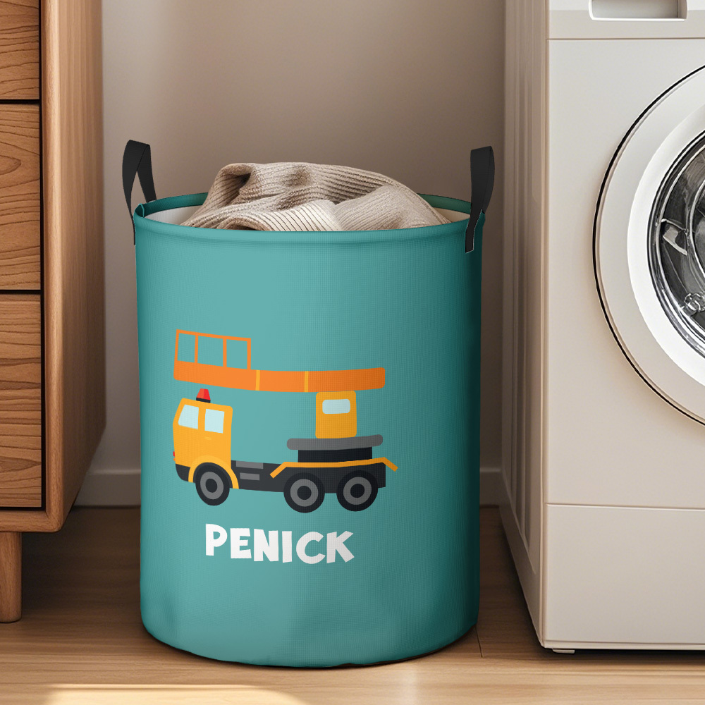 Personalised Work Vehicles Construction Trucks High Capacity Storage Basket with Name for Boys Girls Truck Lover - auphotoblanket