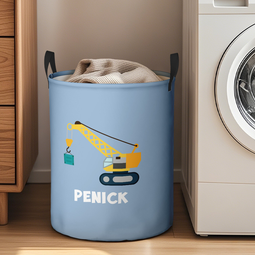 Personalised Work Vehicles Construction Trucks High Capacity Storage Basket with Name for Boys Girls Truck Lover - auphotoblanket