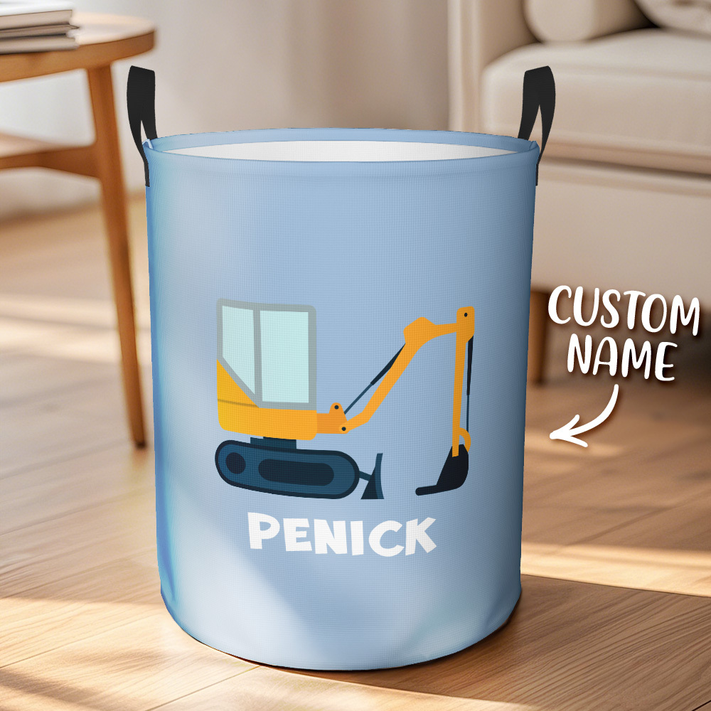 Personalised Work Vehicles Construction Trucks High Capacity Storage Basket with Name for Boys Girls Truck Lover - auphotoblanket