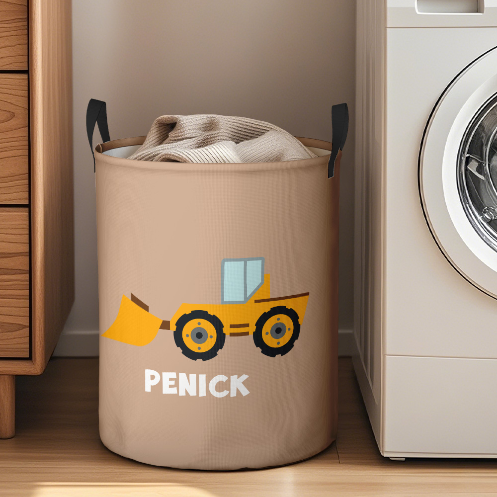 Personalised Work Vehicles Construction Trucks High Capacity Storage Basket with Name for Boys Girls Truck Lover - auphotoblanket