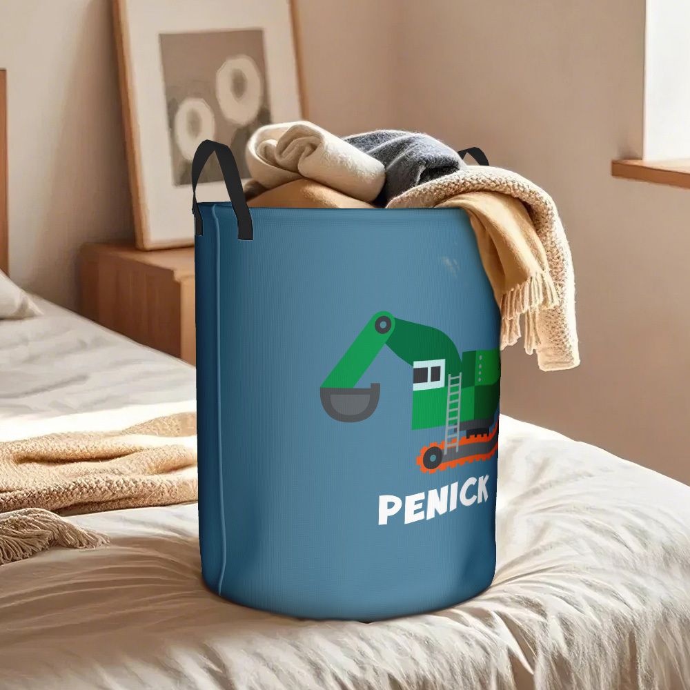 Personalised Work Vehicles Construction Trucks High Capacity Storage Basket with Name for Boys Girls Truck Lover - auphotoblanket