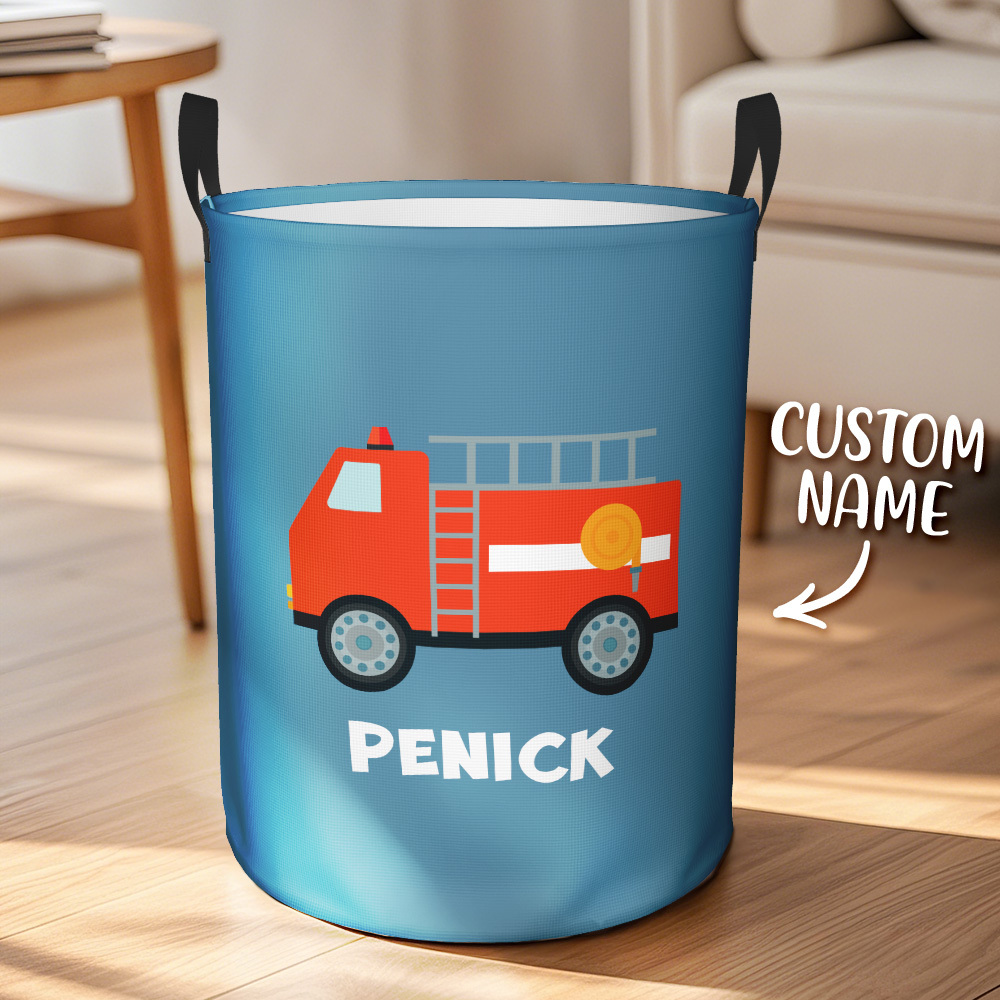 Personalised Work Vehicles Construction Trucks High Capacity Storage Basket with Name for Boys Girls Truck Lover - auphotoblanket