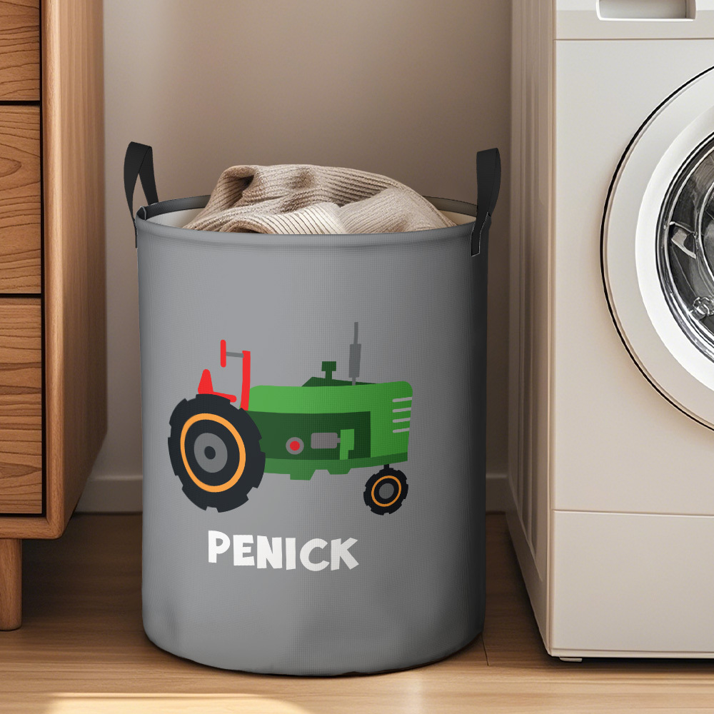 Personalised Work Vehicles Construction Trucks High Capacity Storage Basket with Name for Boys Girls Truck Lover - auphotoblanket