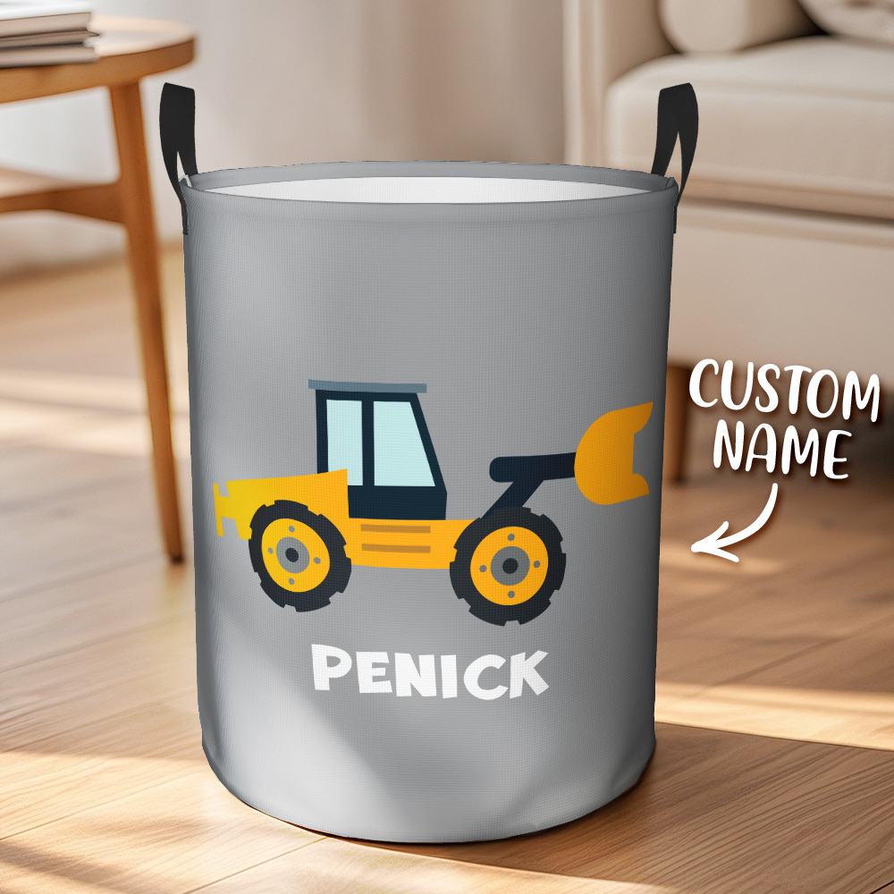 Personalised Work Vehicles Construction Trucks High Capacity Storage Basket with Name for Boys Girls Truck Lover - auphotoblanket