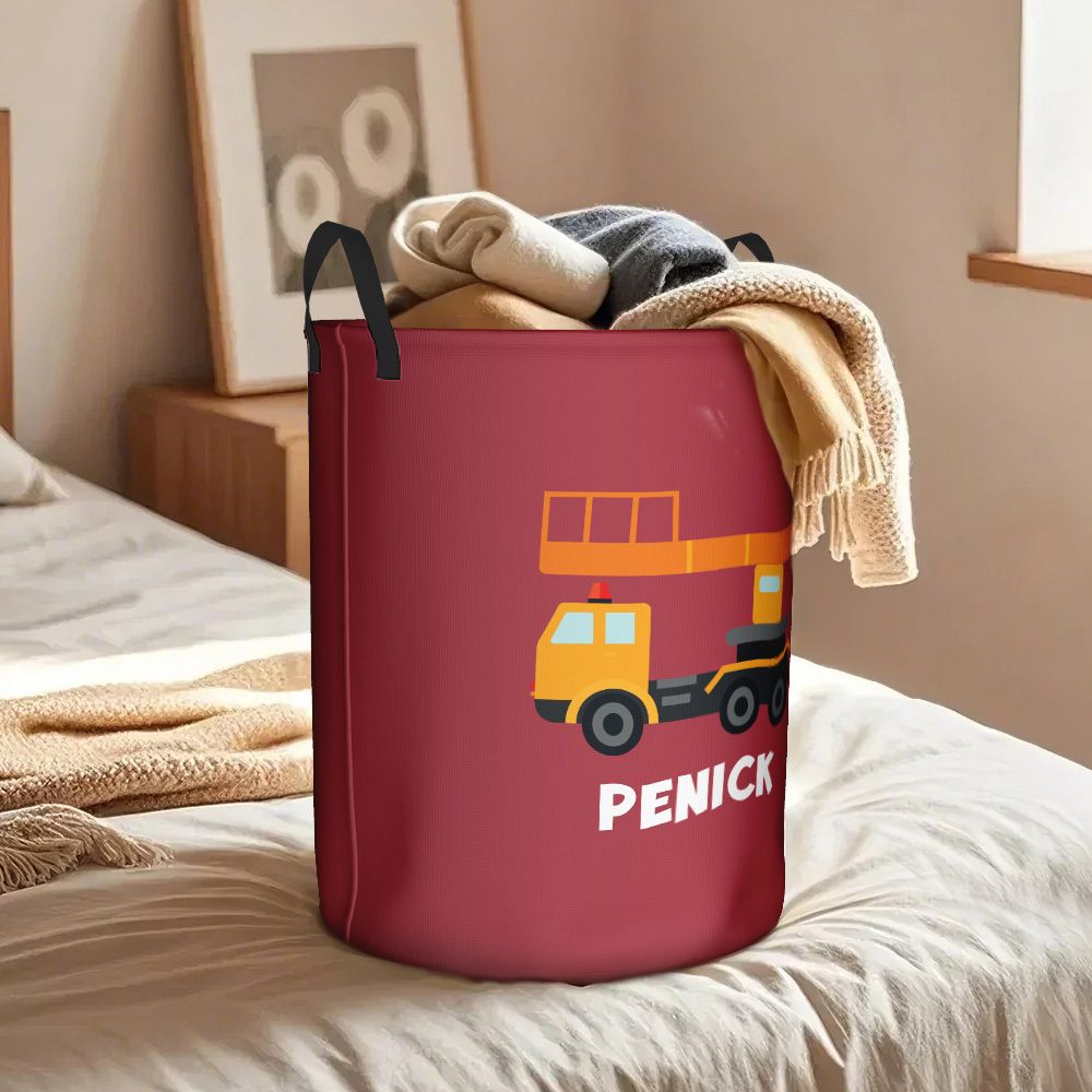 Personalised Work Vehicles Construction Trucks High Capacity Storage Basket with Name for Boys Girls Truck Lover - auphotoblanket