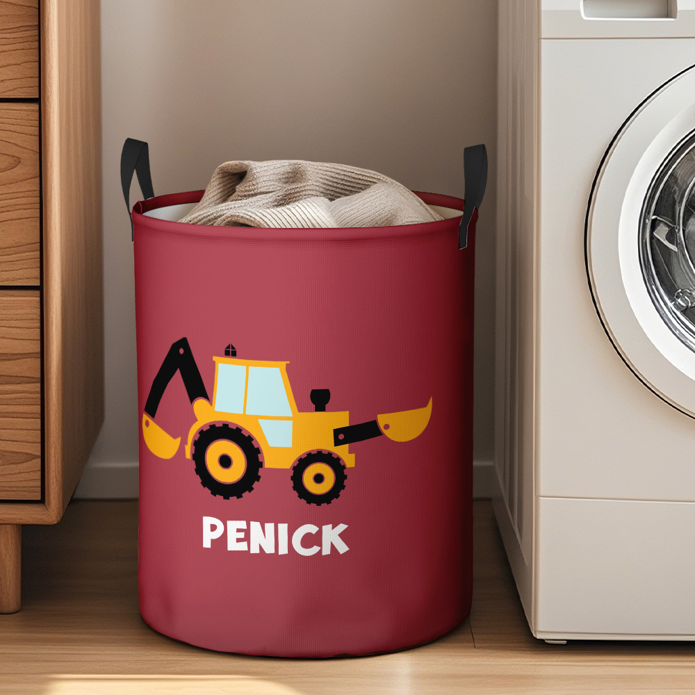 Personalised Work Vehicles Construction Trucks High Capacity Storage Basket with Name for Boys Girls Truck Lover - auphotoblanket