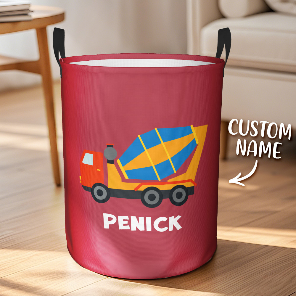 Personalised Work Vehicles Construction Trucks High Capacity Storage Basket with Name for Boys Girls Truck Lover - auphotoblanket