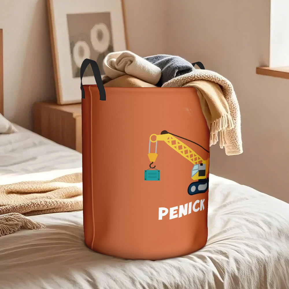 Personalised Work Vehicles Construction Trucks High Capacity Storage Basket with Name for Boys Girls Truck Lover - auphotoblanket