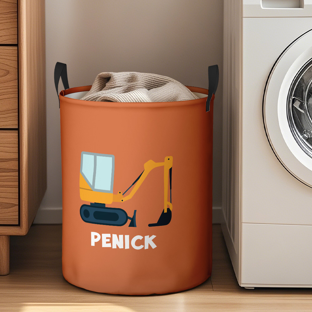 Personalised Work Vehicles Construction Trucks High Capacity Storage Basket with Name for Boys Girls Truck Lover - auphotoblanket