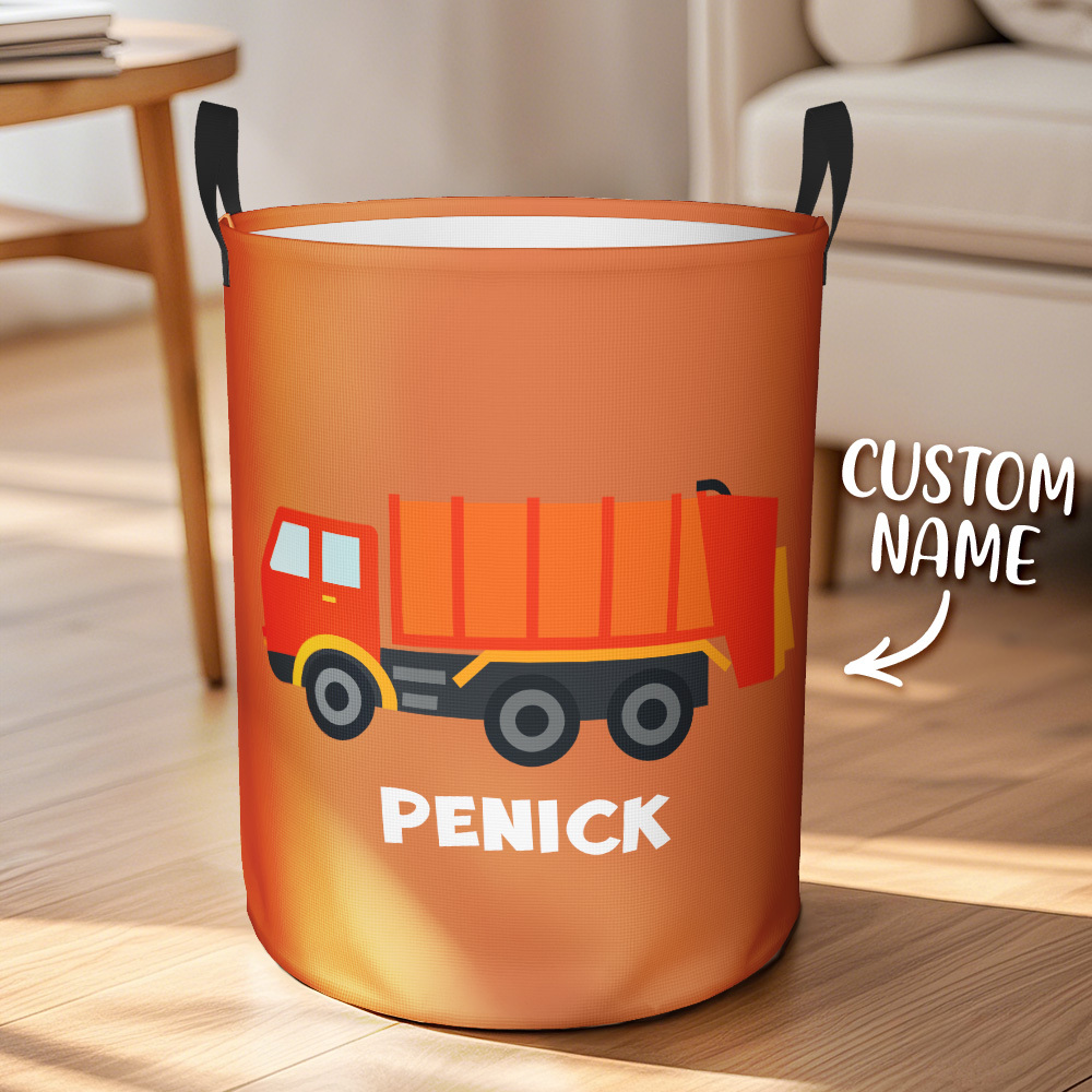 Personalised Work Vehicles Construction Trucks High Capacity Storage Basket with Name for Boys Girls Truck Lover - auphotoblanket