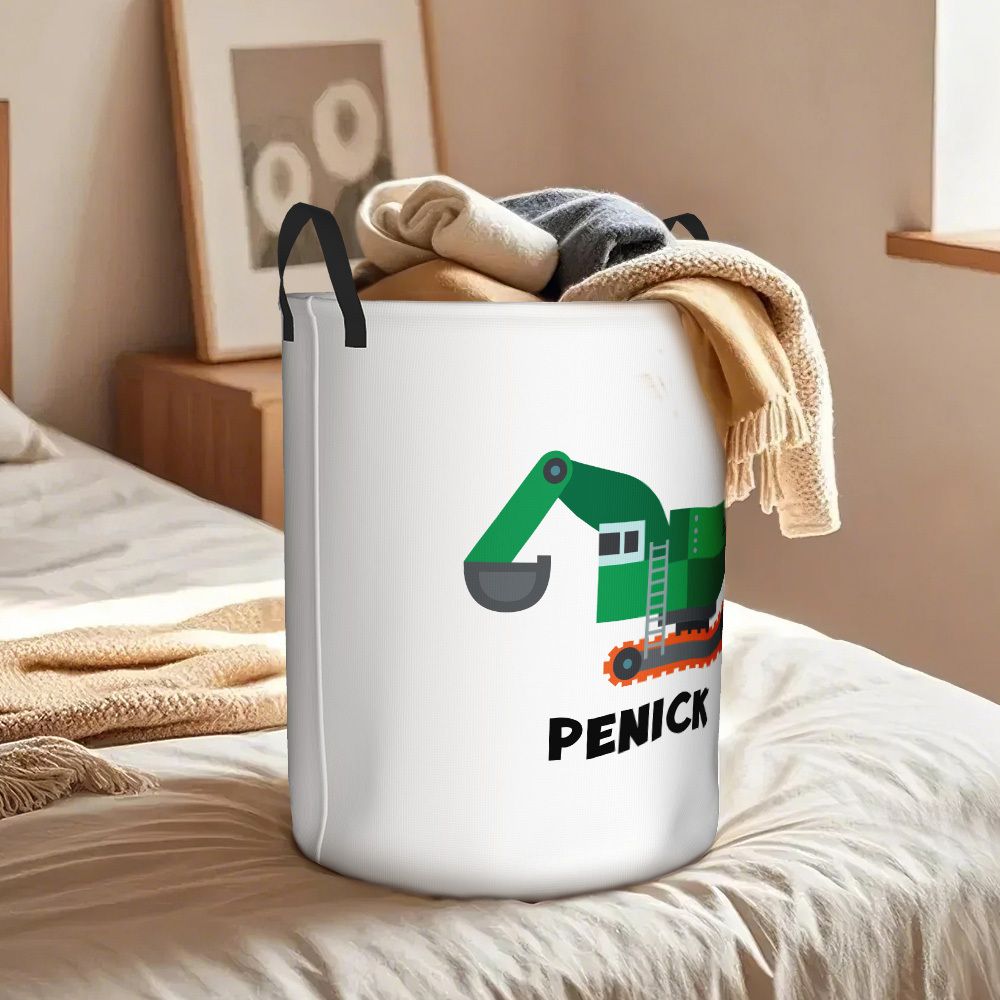 Personalised Work Vehicles Construction Trucks High Capacity Storage Basket with Name for Boys Girls Truck Lover - auphotoblanket