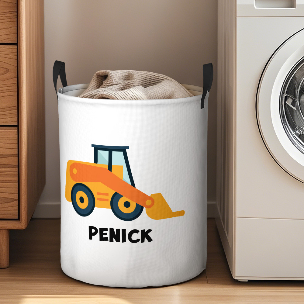 Personalised Work Vehicles Construction Trucks High Capacity Storage Basket with Name for Boys Girls Truck Lover - auphotoblanket