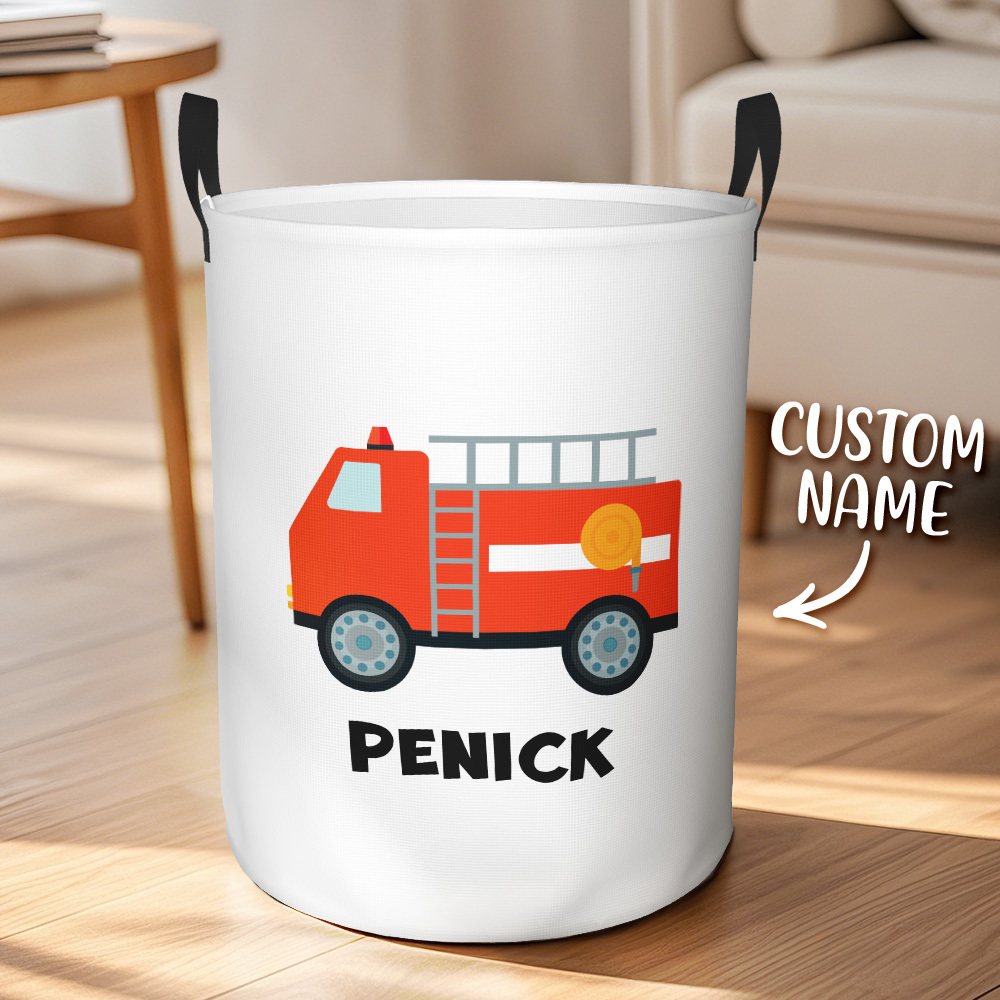 Personalised Work Vehicles Construction Trucks High Capacity Storage Basket with Name for Boys Girls Truck Lover - auphotoblanket