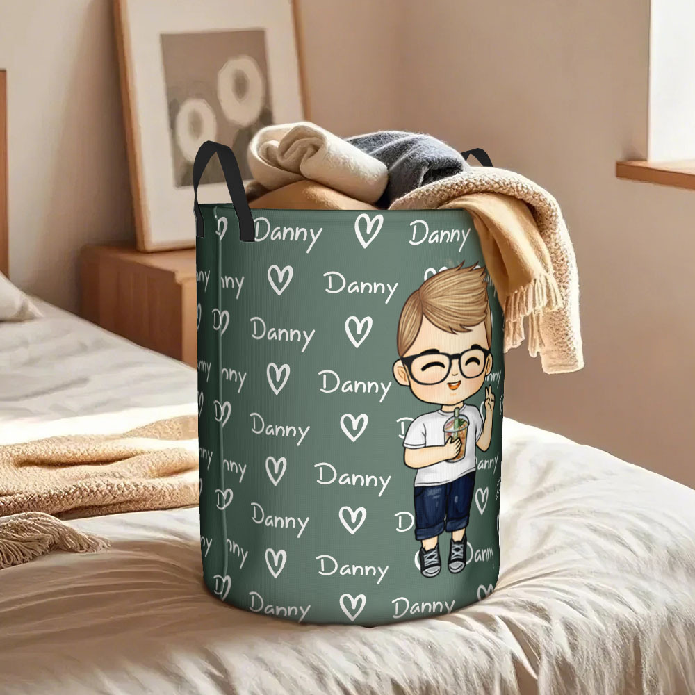 Personalised Cartoon Character Name Laundry Storage Basket Gift for Kids - auphotoblanket