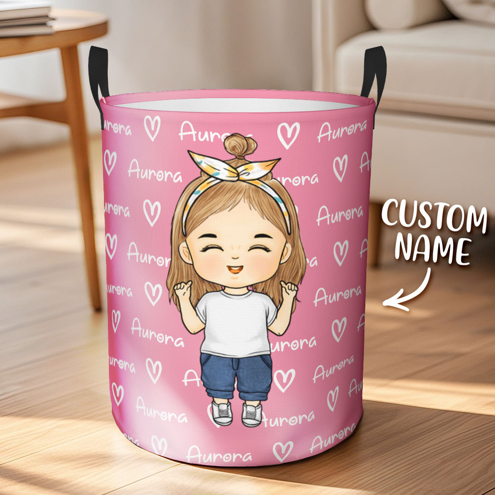 Personalised Cartoon Character Name Laundry Storage Basket Gift for Kids - auphotoblanket