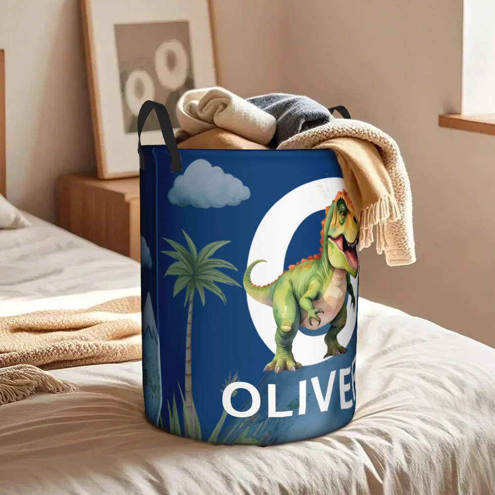 Personalised Dinosaur Animal Large Toy Laundry Basket Waterproof Oxford Cloth Baby Shower Housewarming Gift for Family Kids - auphotoblanket