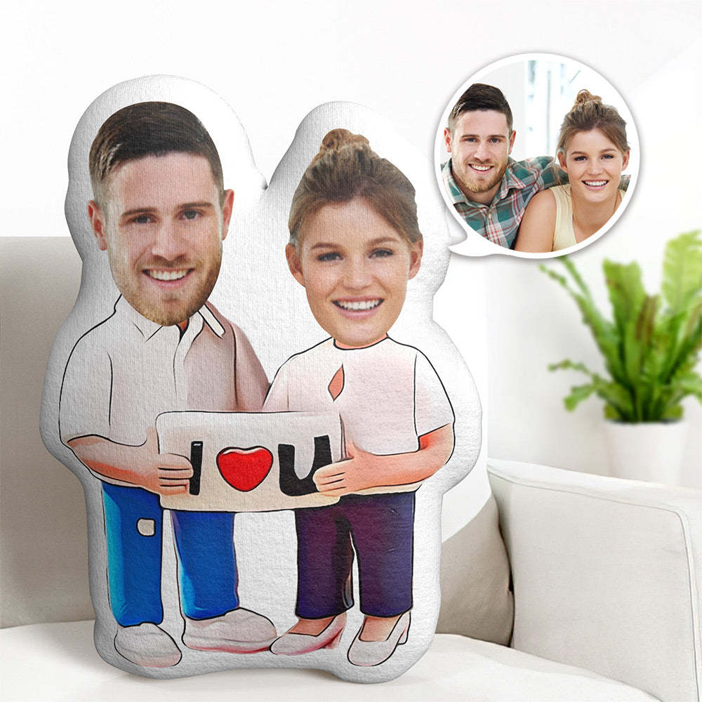 Valentine's Day Gifts  Custom Q Version Couple Minime Pillow Personalized I Love You Figure Photo Minime Pillow - auphotoblanket
