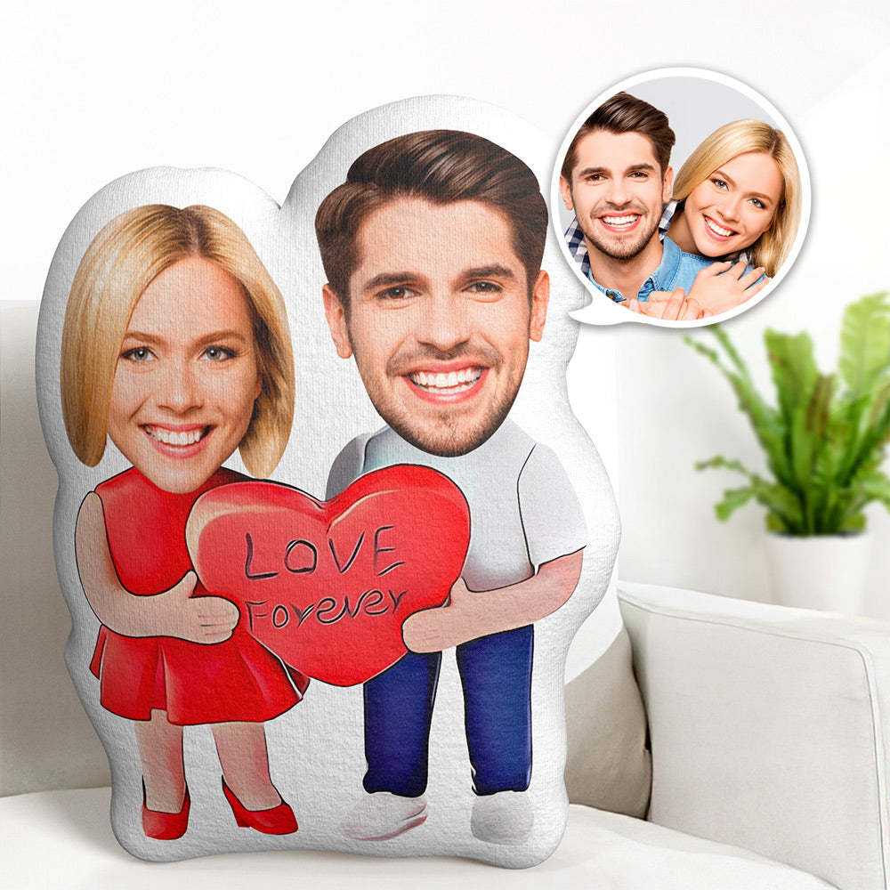 Custom Q Version Couple Minime Throw Pillow Personalized Heart Photo Minime Pillow Valentine's Day Gifts - auphotoblanket