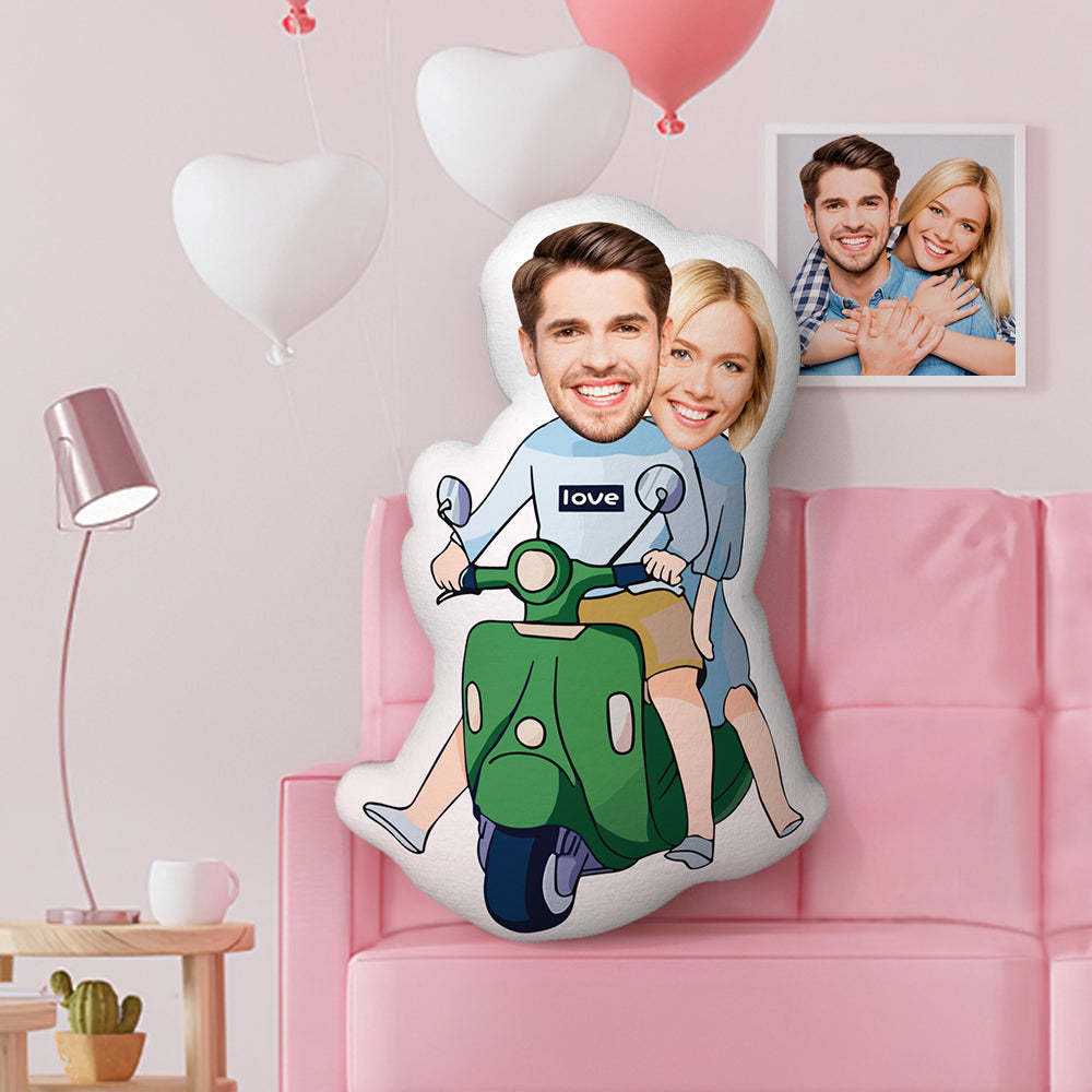 Custom Valentine's Day Gifts Pillow Face Pillow Riding A Scooter Pillow - auphotoblanket