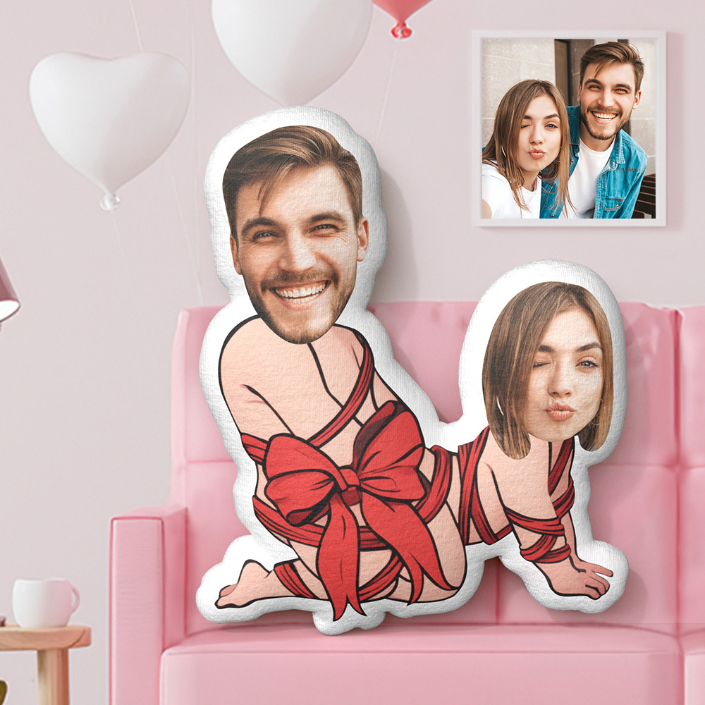 Custom Valentine's Day Gifts Face Pillow Bow Tie Couple Pillow - auphotoblanket