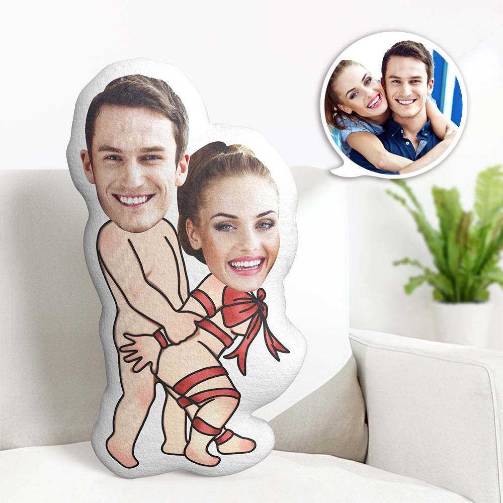 Custom Couple Pillow Valentine's Day Gifts Face Pillow Bow Tie - auphotoblanket