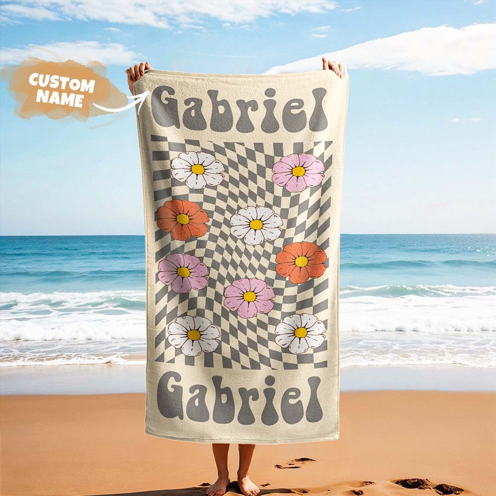 Retro Multi Style Beach Towel Personalized Name Bath Towel Personalized Pool Towel Beach Towel With Name Outside Birthday Holiday Gift - auphotoblanket