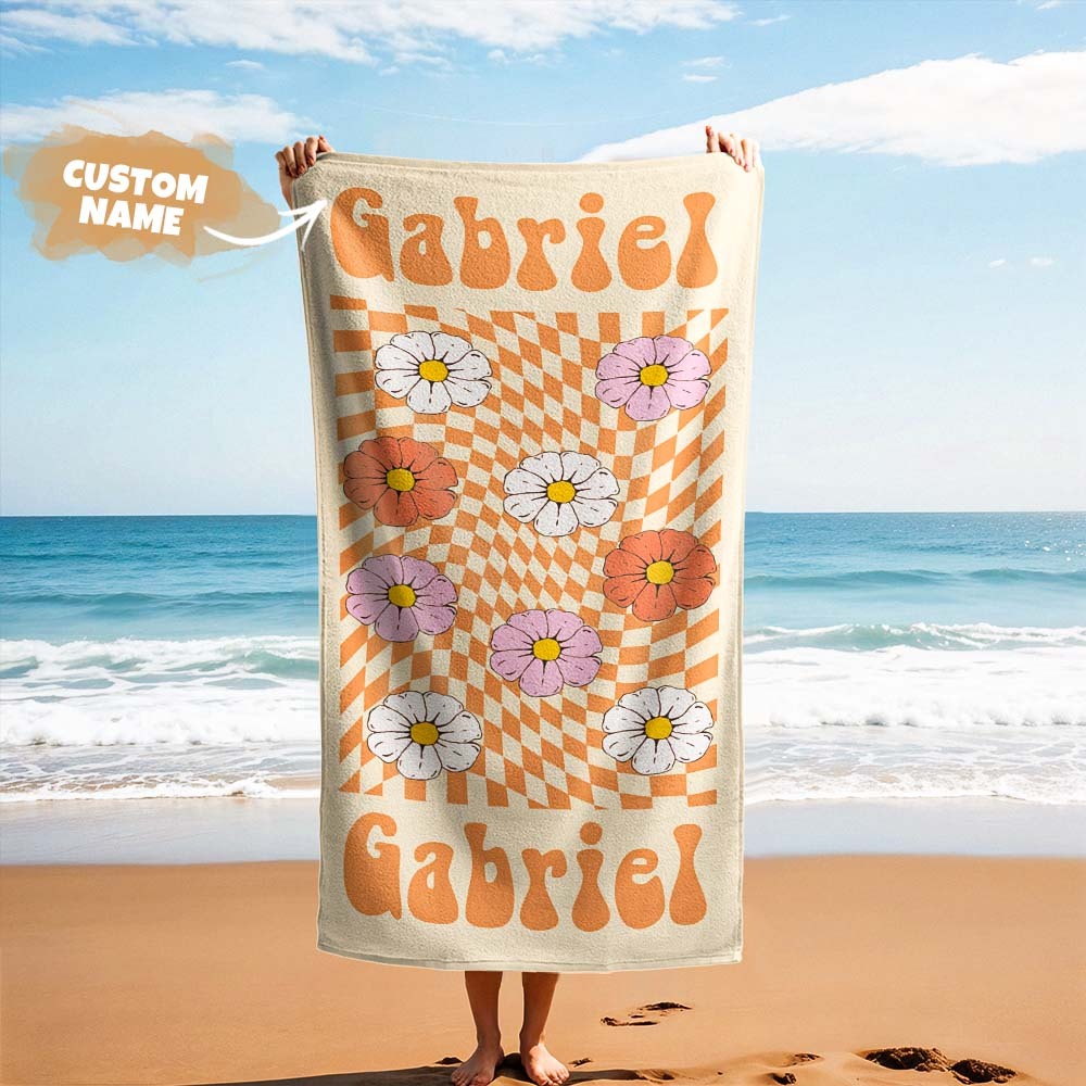 Retro Multi Style Beach Towel Personalized Name Bath Towel Personalized Pool Towel Beach Towel With Name Outside Birthday Holiday Gift - auphotoblanket