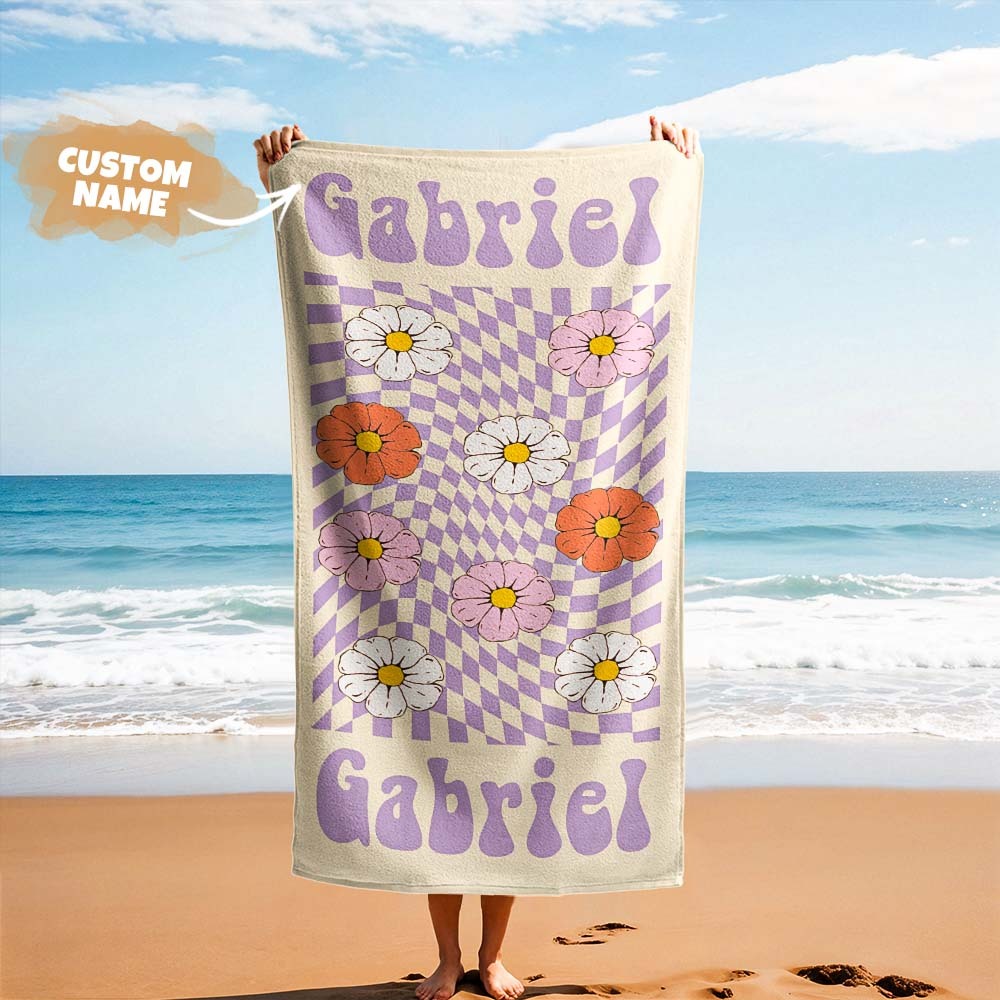 Retro Multi Style Beach Towel Personalized Name Bath Towel Personalized Pool Towel Beach Towel With Name Outside Birthday Holiday Gift - auphotoblanket