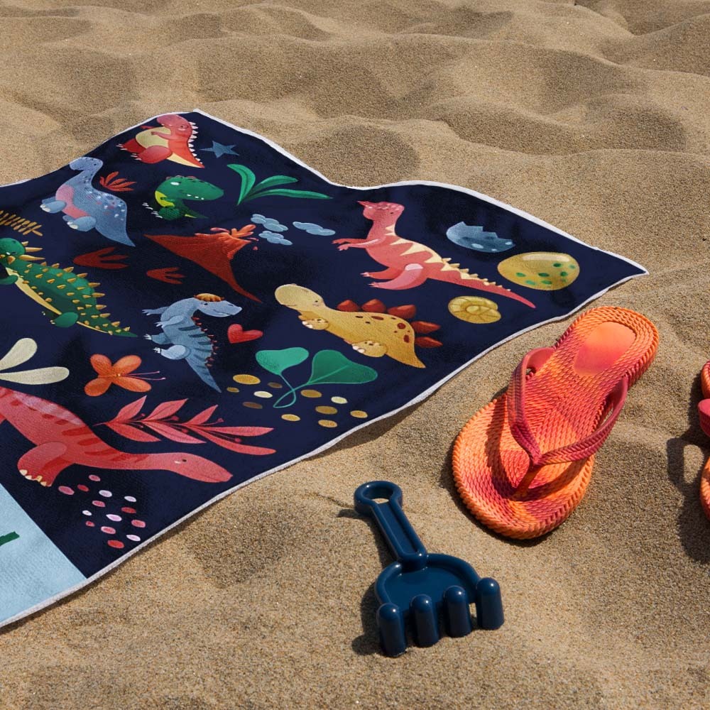 Custom Beach Towel with Name Dinosaur Lovely Kid Towel - auphotoblanket