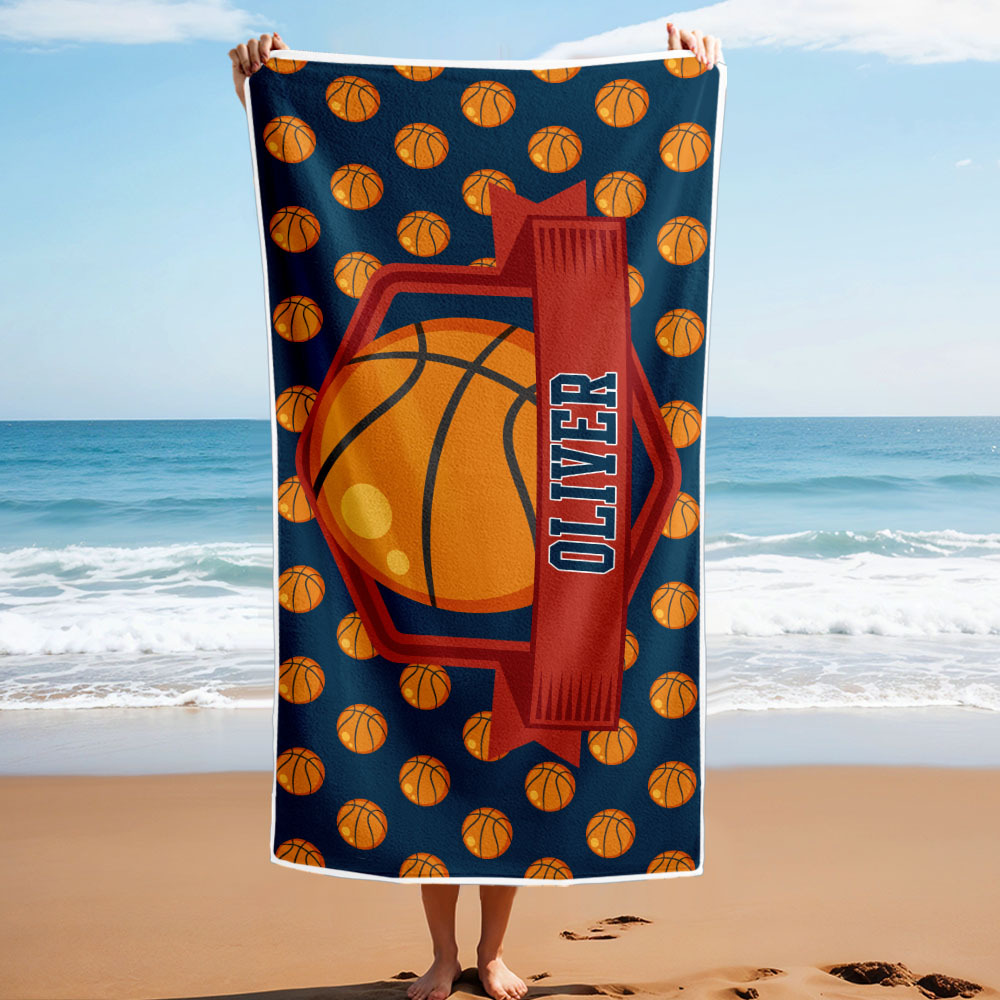 Custom Beach Towel with Name Ball Games Beach Towel Sports Gifts - auphotoblanket