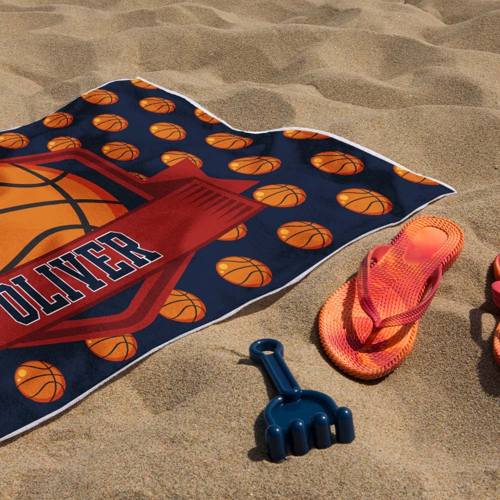 Custom Beach Towel with Name Ball Games Beach Towel Sports Gifts - auphotoblanket