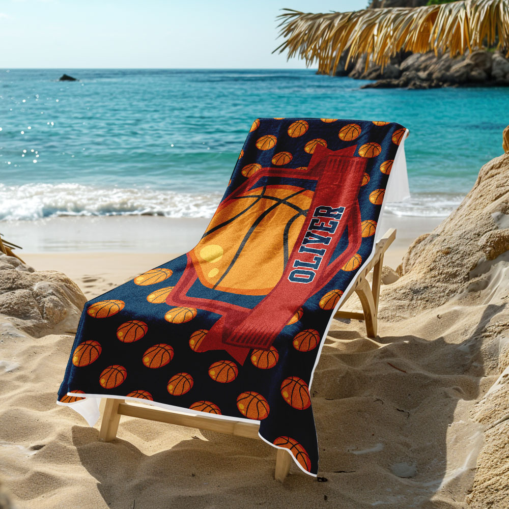 Custom Beach Towel with Name Ball Games Beach Towel Sports Gifts - auphotoblanket