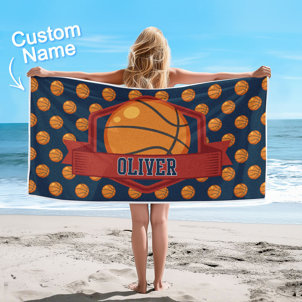 Custom Beach Towel with Name Ball Games Beach Towel Sports Gifts - auphotoblanket