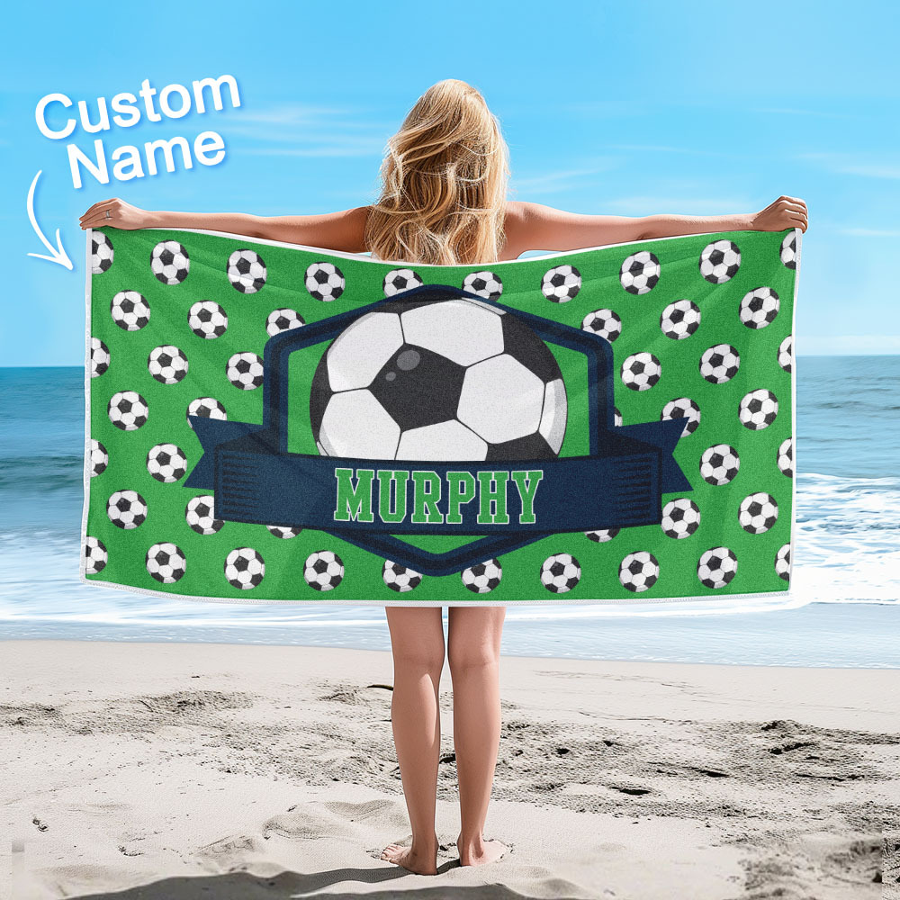 Custom Beach Towel with Name Ball Games Beach Towel Sports Gifts - auphotoblanket