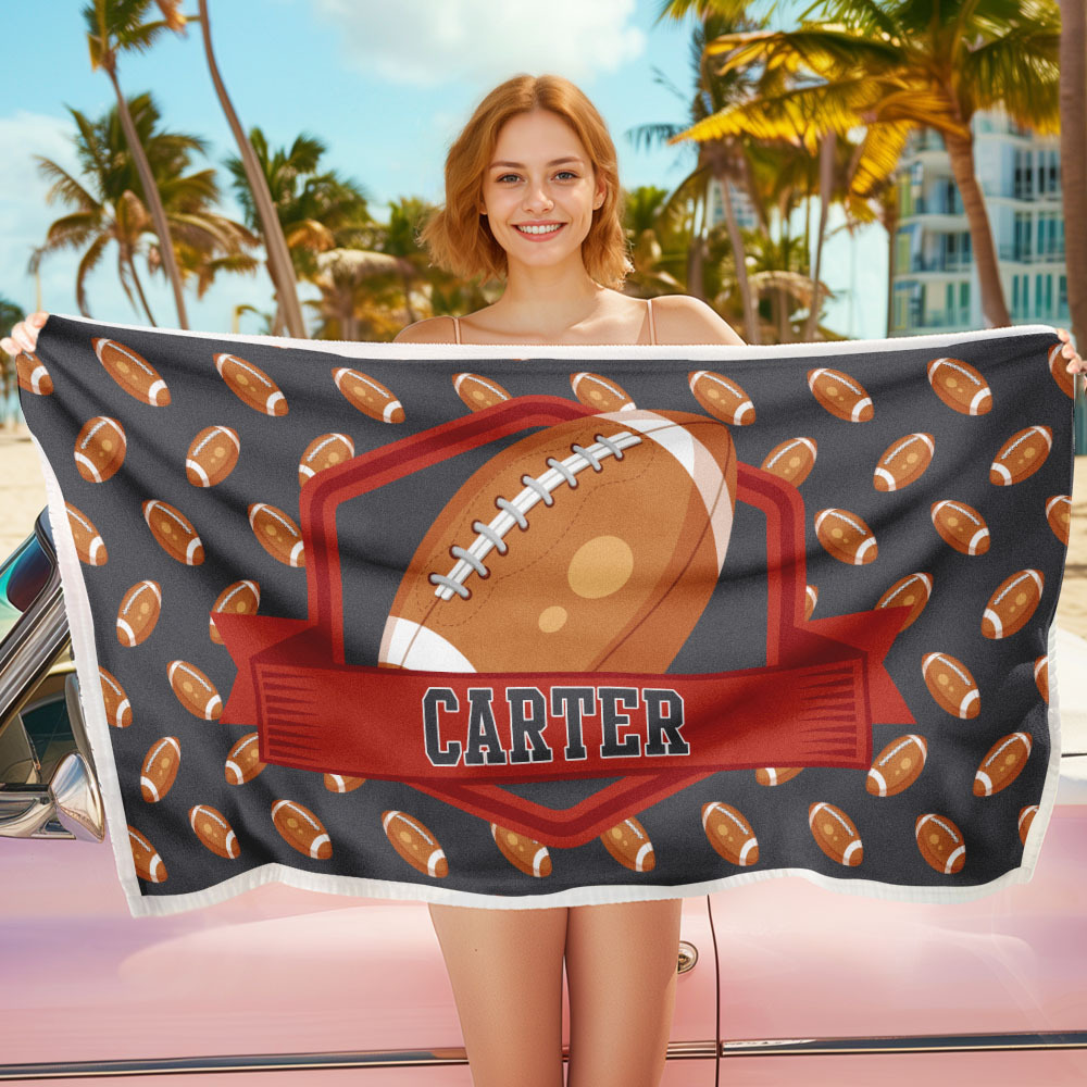 Custom Beach Towel with Name Ball Games Beach Towel Sports Gifts - auphotoblanket