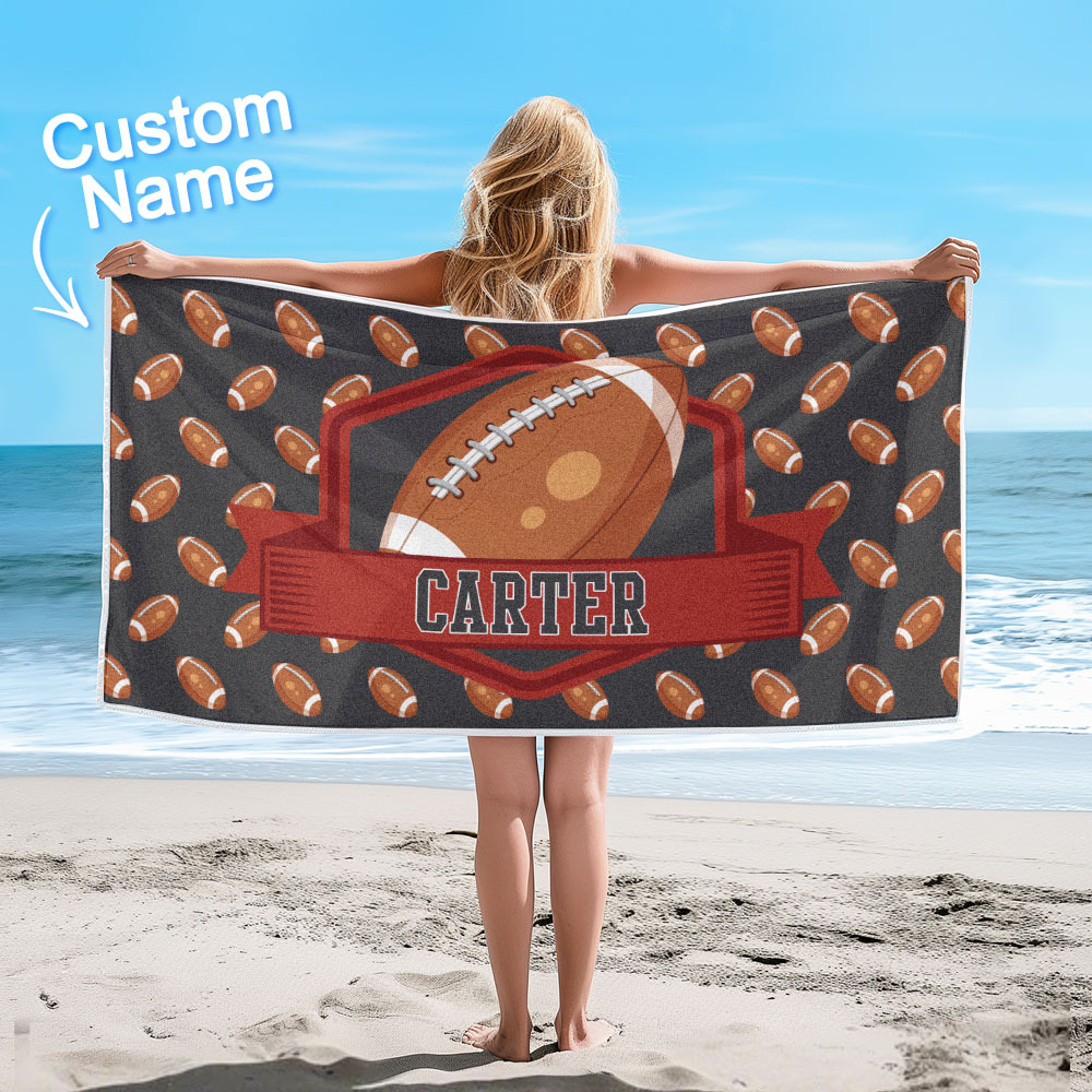 Custom Beach Towel with Name Ball Games Beach Towel Sports Gifts - auphotoblanket