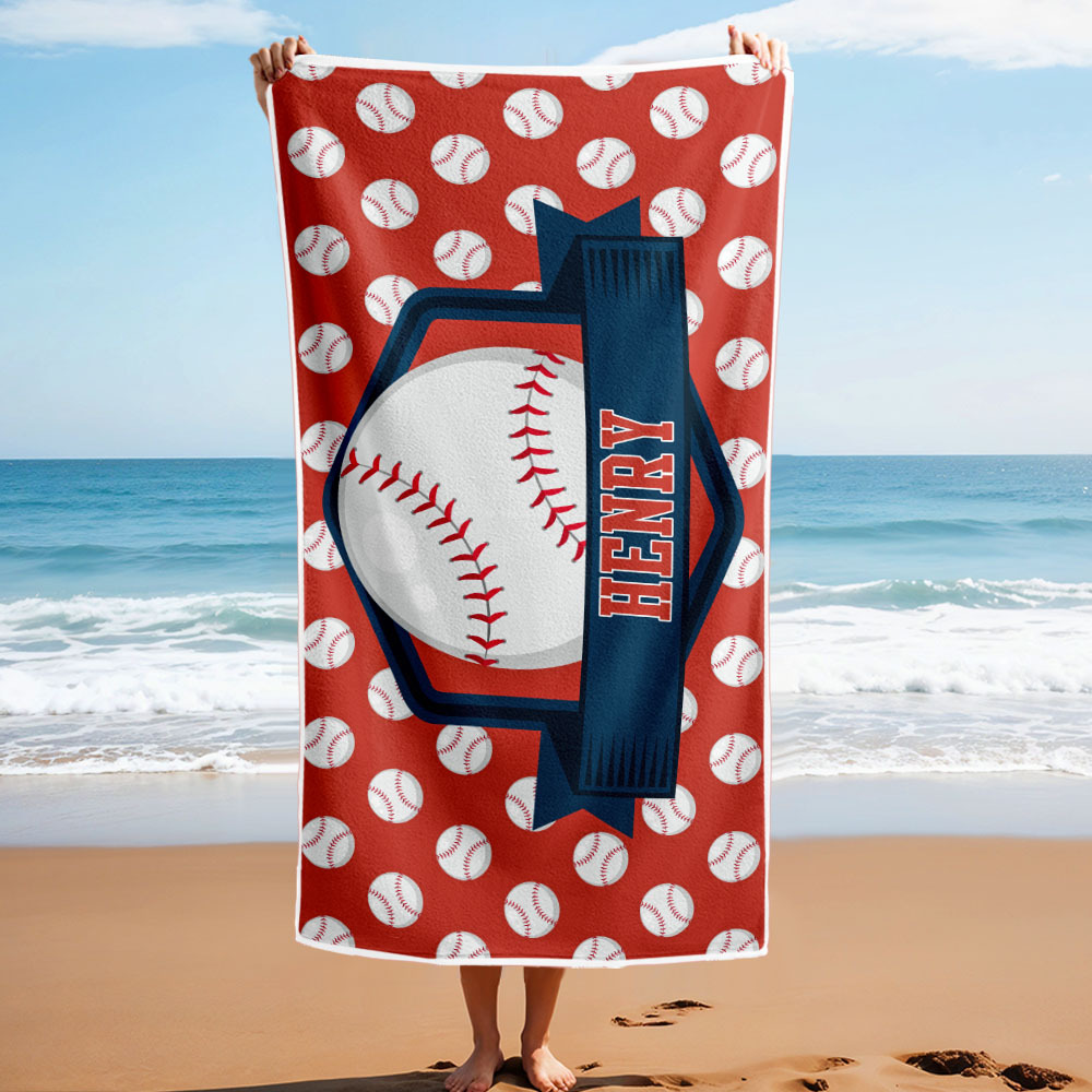 Custom Beach Towel with Name Ball Games Beach Towel Sports Gifts - auphotoblanket