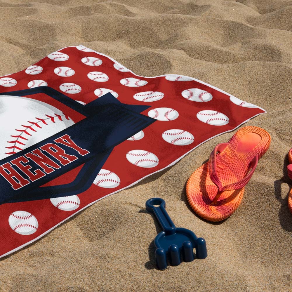 Custom Beach Towel with Name Ball Games Beach Towel Sports Gifts - auphotoblanket