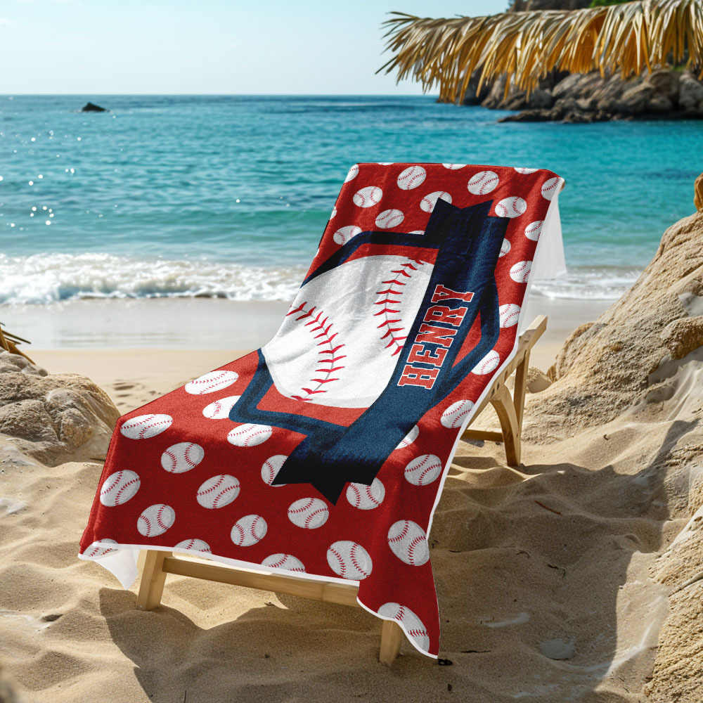 Custom Beach Towel with Name Ball Games Beach Towel Sports Gifts - auphotoblanket