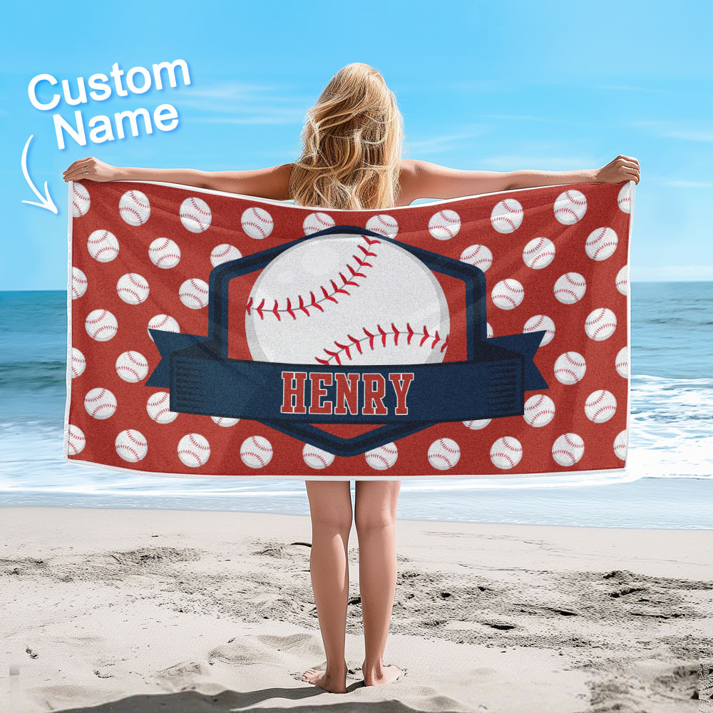 Custom Beach Towel with Name Ball Games Beach Towel Sports Gifts - auphotoblanket