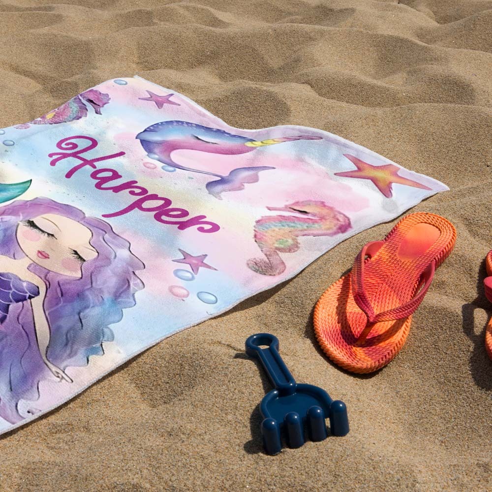 Personalized Lovely Kid Beach Towel for Summer Mermaid Beach Towel - auphotoblanket