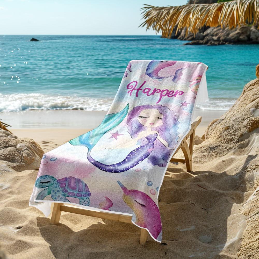 Personalized Lovely Kid Beach Towel for Summer Mermaid Beach Towel - auphotoblanket