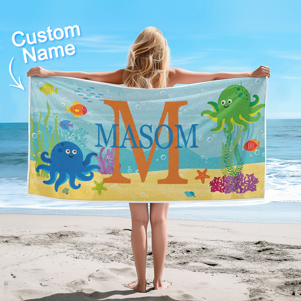 Personalized Lovely Kid Beach Towel for Summer Underwater World Beach Towel - auphotoblanket