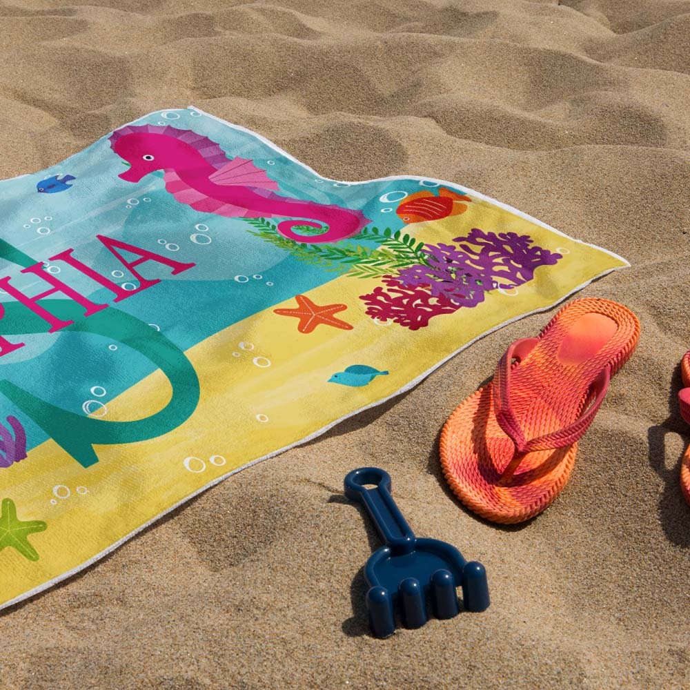 Personalized Lovely Kid Beach Towel for Summer Underwater World Beach Towel - auphotoblanket