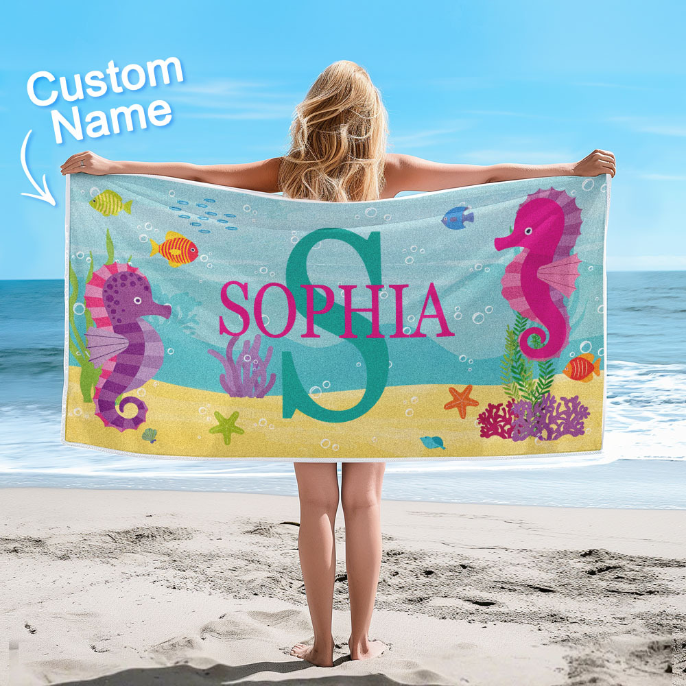 Personalized Lovely Kid Beach Towel for Summer Underwater World Beach Towel - auphotoblanket
