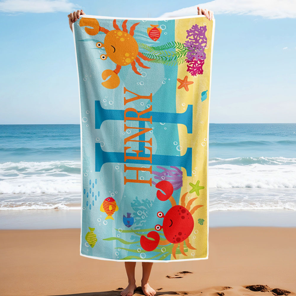 Personalized Lovely Kid Beach Towel for Summer Underwater World Beach Towel - auphotoblanket