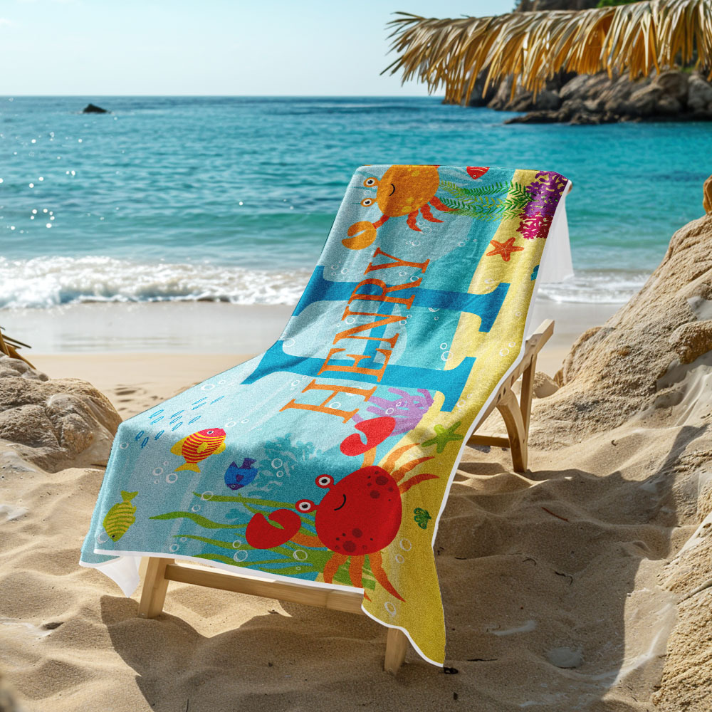 Personalized Lovely Kid Beach Towel for Summer Underwater World Beach Towel - auphotoblanket