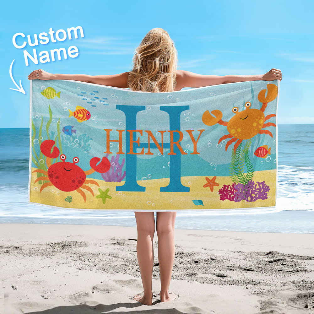 Personalized Lovely Kid Beach Towel for Summer Underwater World Beach Towel - auphotoblanket