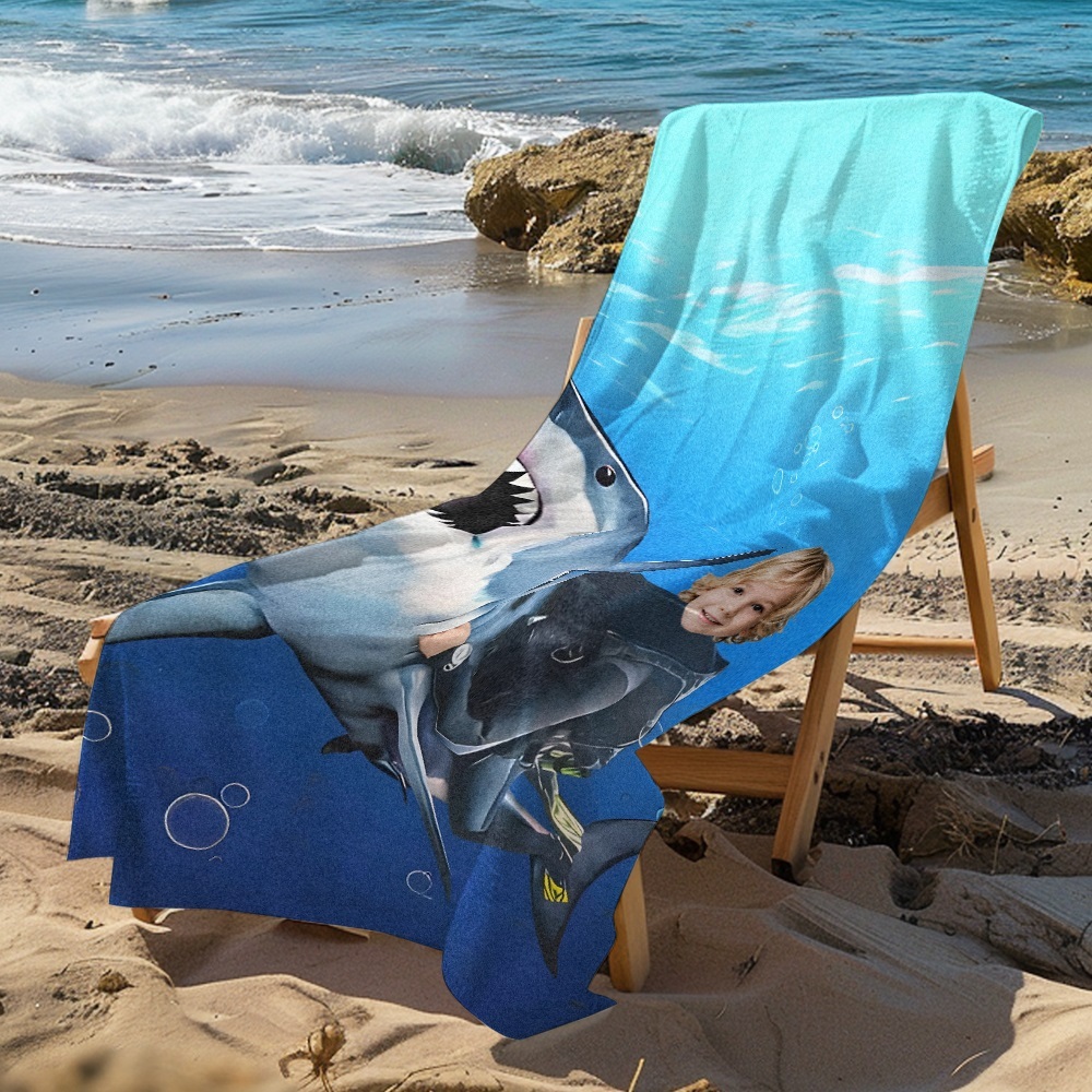 Custom Photo Face Beach Towel Personalized Shark Best Gift for Kid - auphotoblanket